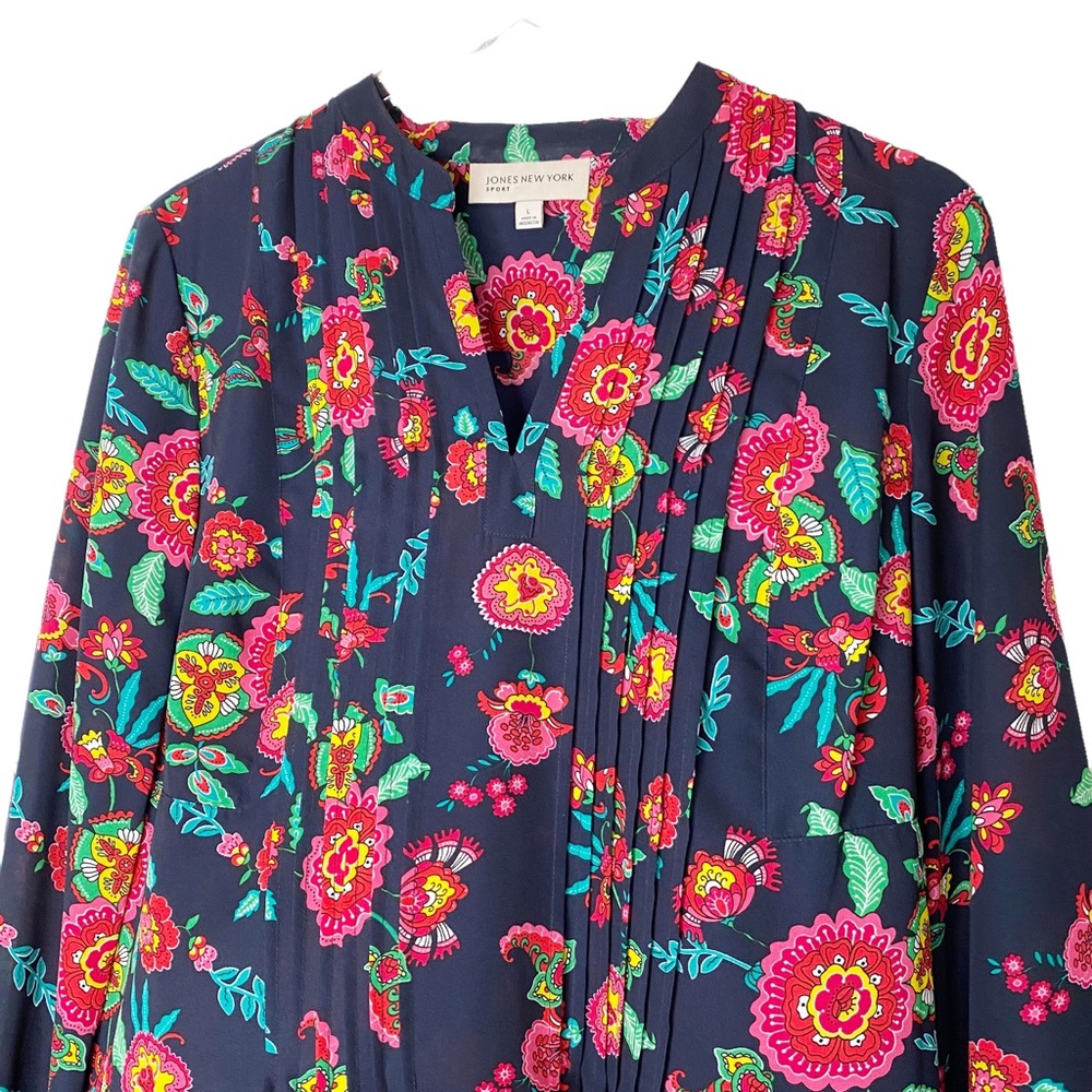 Jones New York Floral Smocked Boho Long Sleeve Blouse Tunic Large - Picture 7 of 7